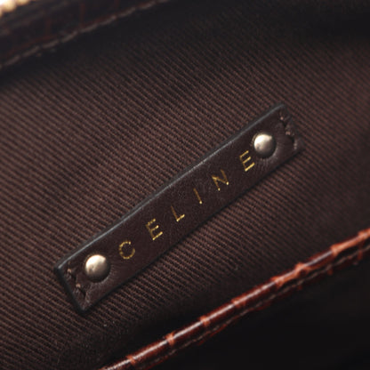 マカダム クロコ型押し ハンドバッグ キャンバス レザー ダークブラウン ブラウン セリーヌ バッグ CELINE