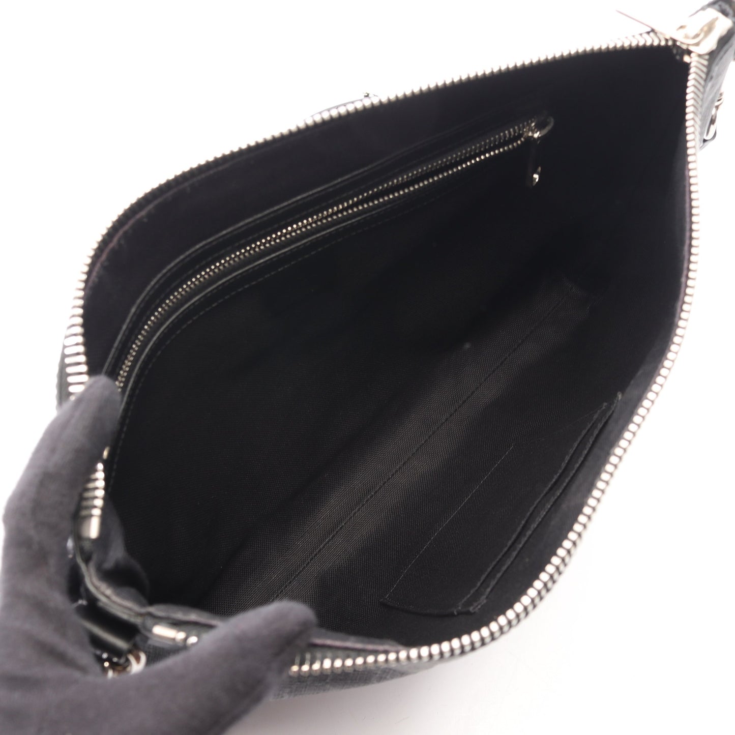 GGスプリーム ウェビングライン ショルダーバッグ PVC レザー ダークグレー ブラック マルチカラー グッチ