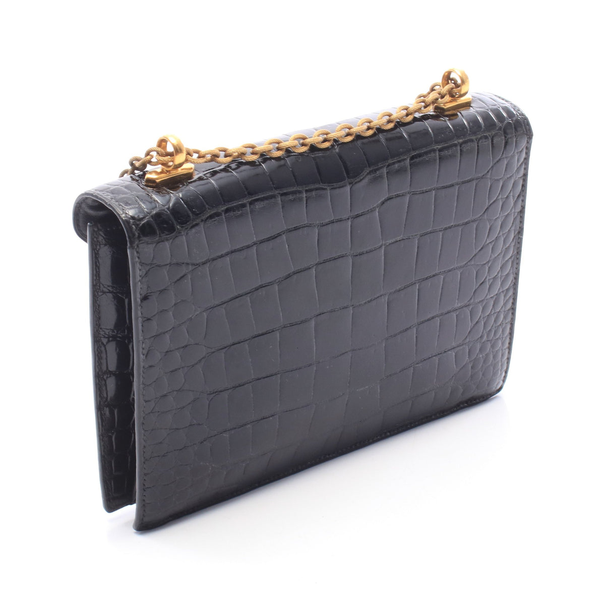 アルカザール チェーンショルダーバッグ クロコダイル カイマン ブラック ゴールド金具 ○K刻印 エルメス バッグ HERMES