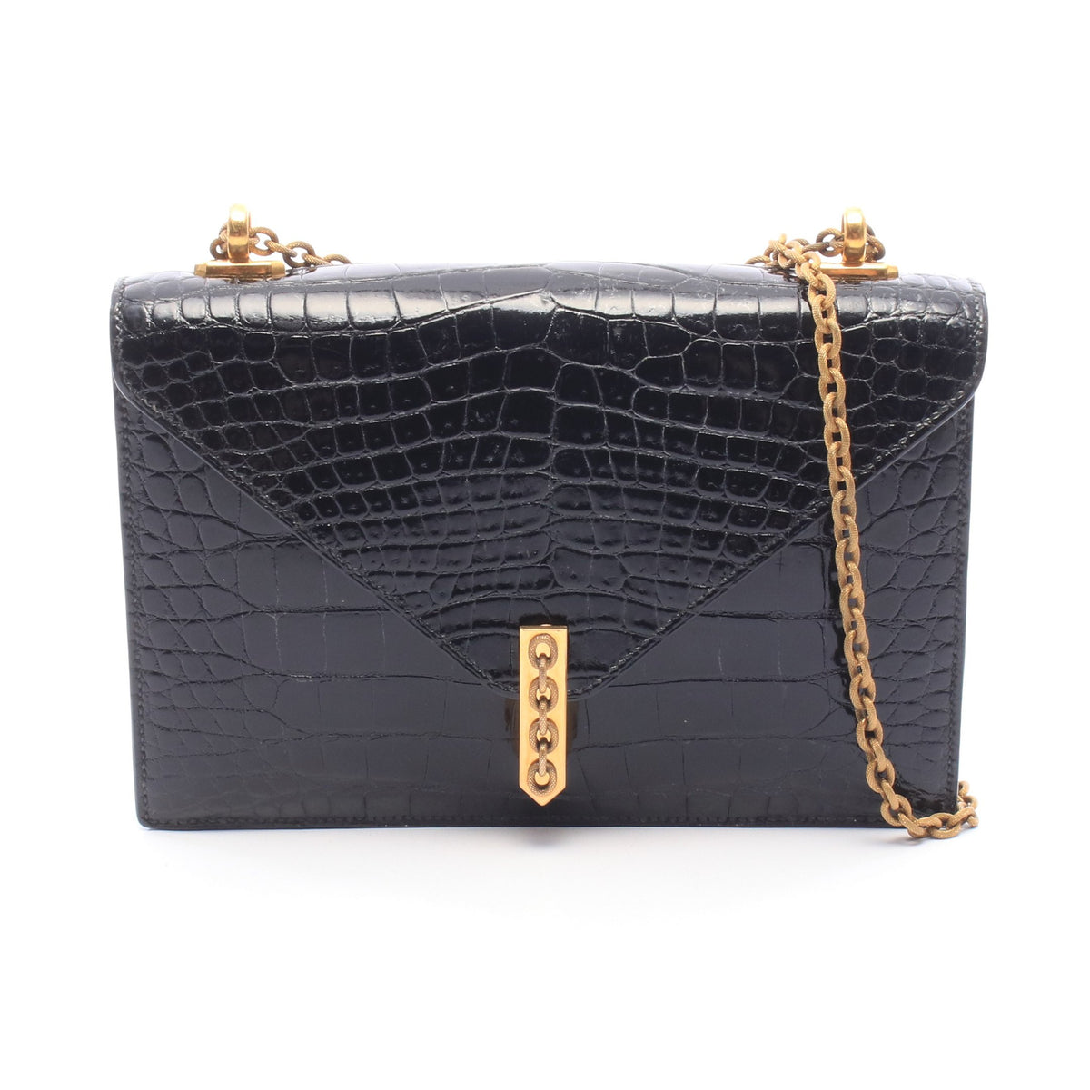アルカザール チェーンショルダーバッグ クロコダイル カイマン ブラック ゴールド金具 ○K刻印 エルメス バッグ HERMES