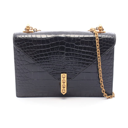 アルカザール チェーンショルダーバッグ クロコダイル カイマン ブラック ゴールド金具 ○K刻印 エルメス バッグ HERMES