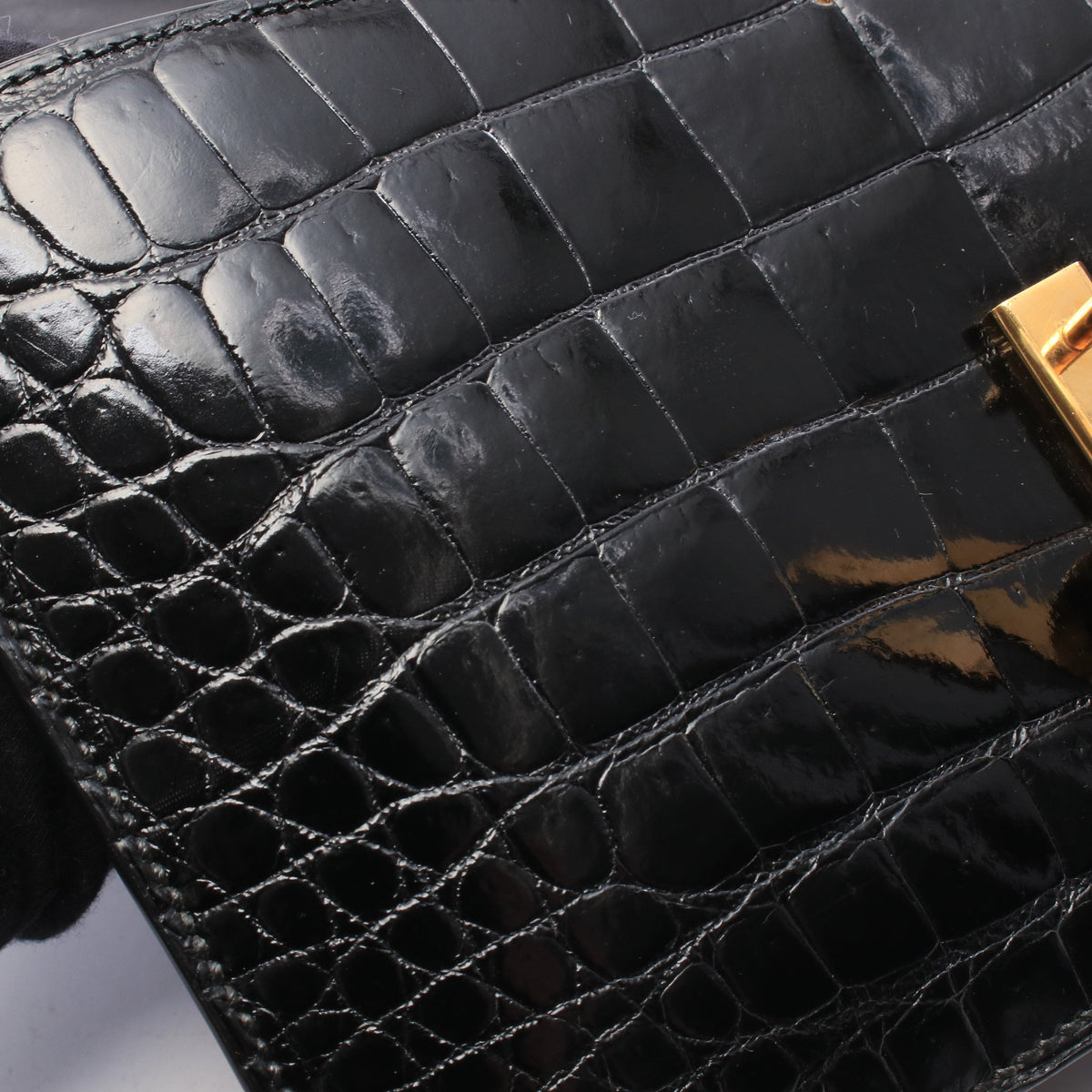 アルカザール チェーンショルダーバッグ クロコダイル カイマン ブラック ゴールド金具 ○K刻印 エルメス バッグ HERMES