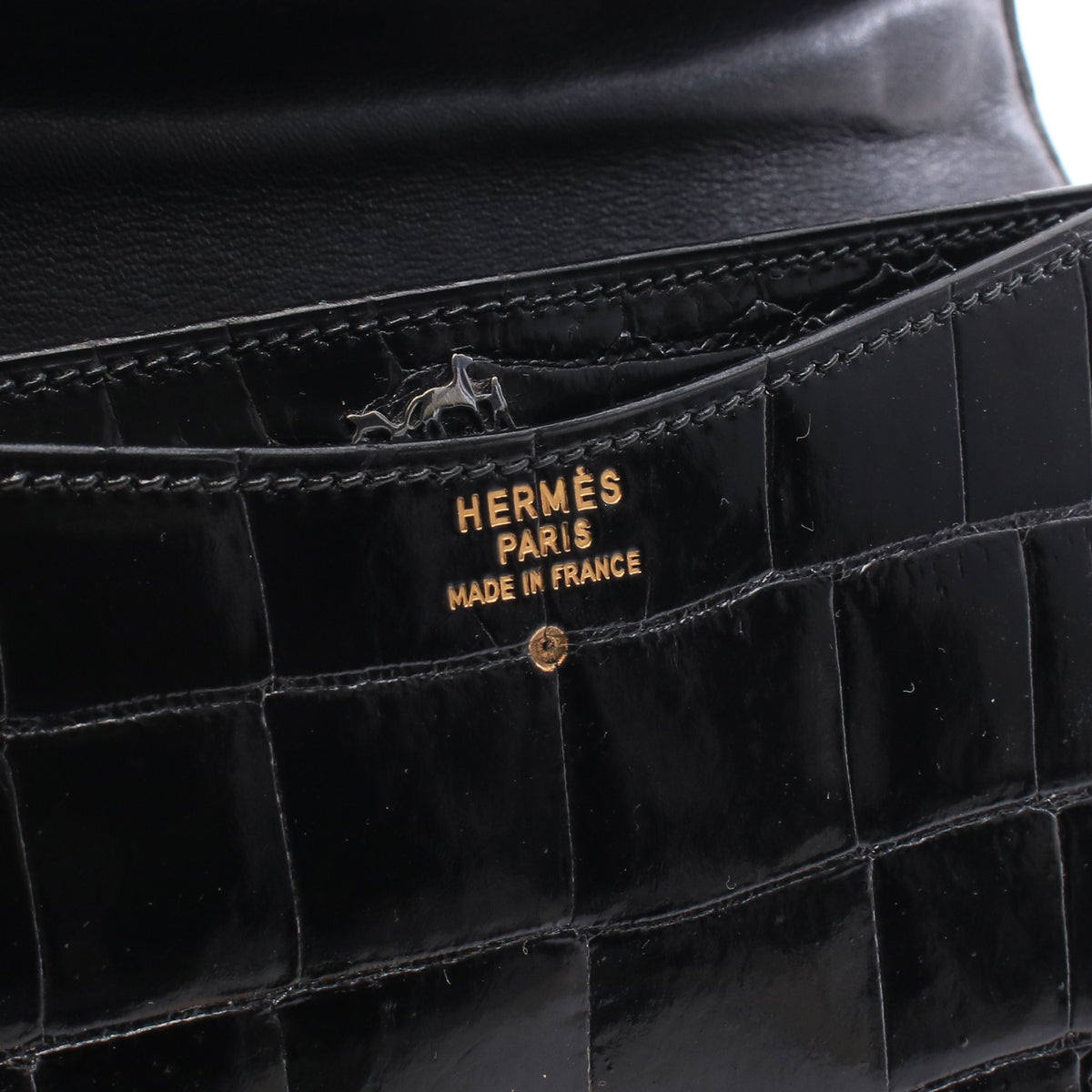 アルカザール チェーンショルダーバッグ クロコダイル カイマン ブラック ゴールド金具 ○K刻印 エルメス バッグ HERMES