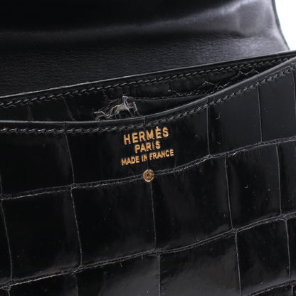 アルカザール チェーンショルダーバッグ クロコダイル カイマン ブラック ゴールド金具 ○K刻印 エルメス バッグ HERMES