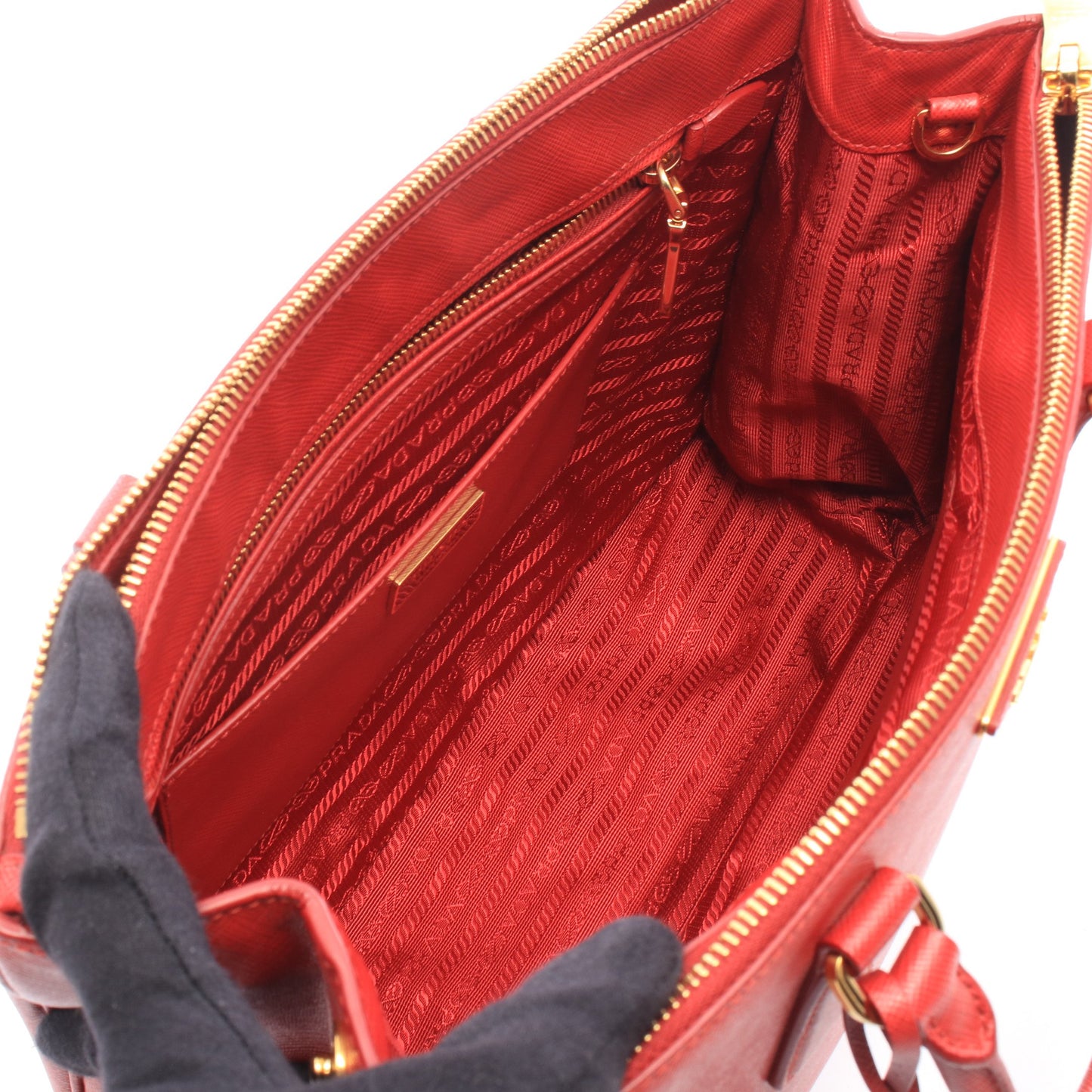 SAFFIANO LUX ガレリア ラージ 2WAY ハンドバッグ トートバッグ サフィアーノレザー レッド プラダ
