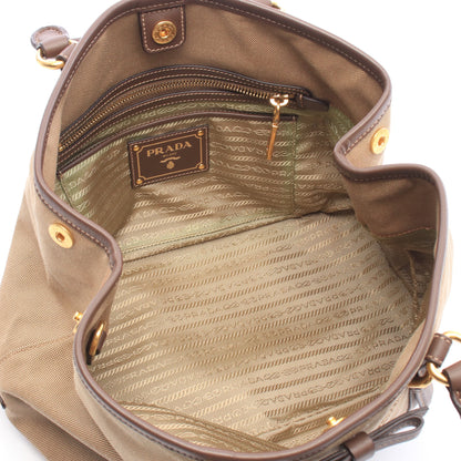 LOGO JACQUARD ロゴジャガード 2WAY ハンドバッグ キャンバス レザー カーキブラウン ブラウン プラダ バッグ PRADA