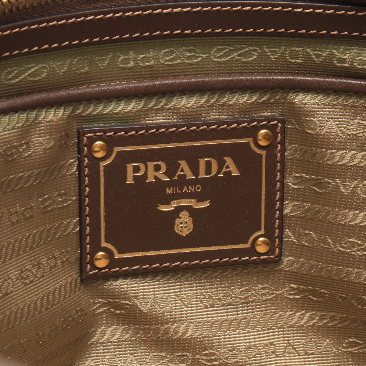 LOGO JACQUARD ロゴジャガード 2WAY ハンドバッグ キャンバス レザー カーキブラウン ブラウン プラダ バッグ PRADA