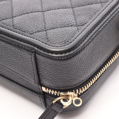 CCフィグリー スモール バニティバッグ 2WAY チェーンショルダーバッグ キャビアスキン ブラック ゴールド金具 シャネル