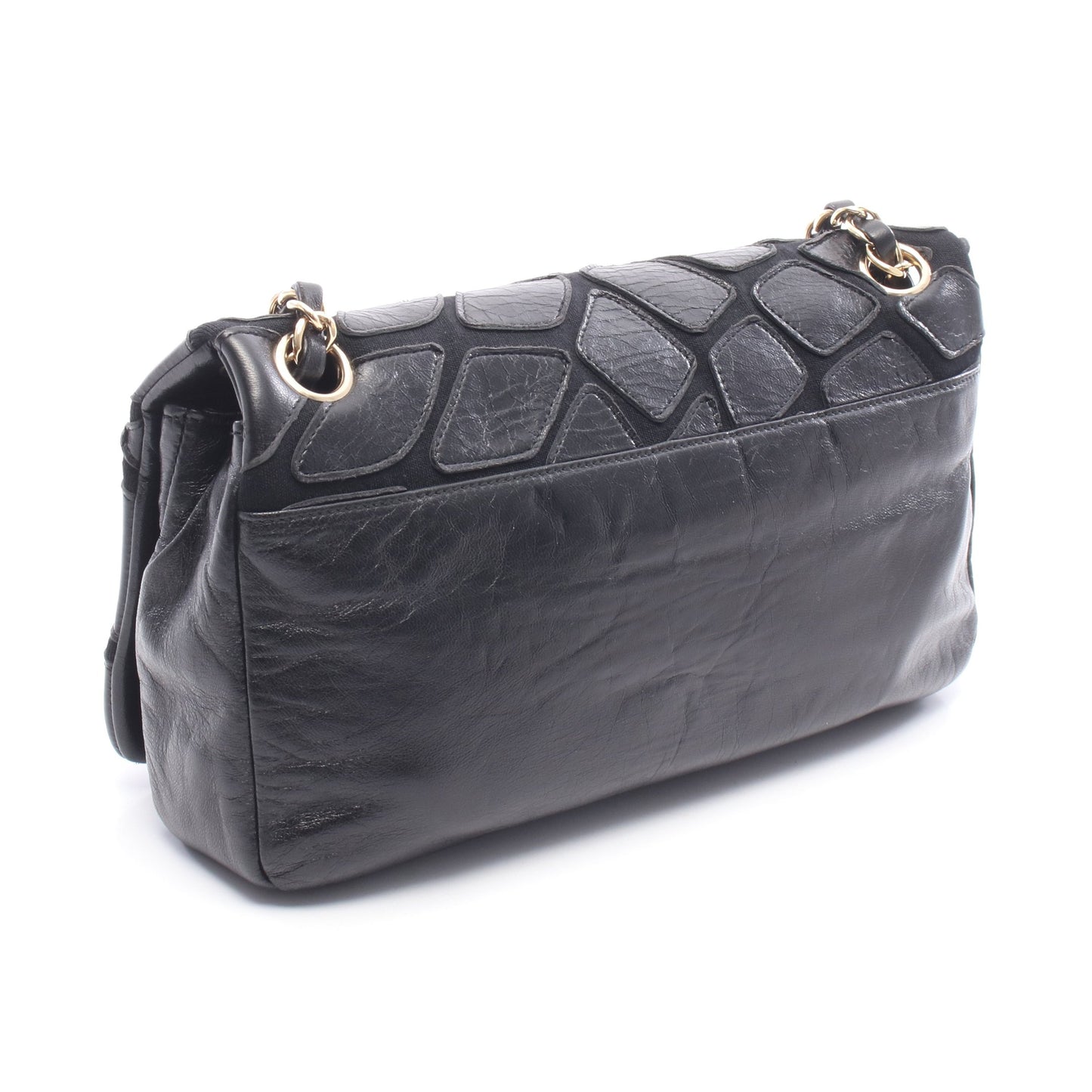 チェーンショルダーバッグ キャンバス レザー ブラック ゴールド金具 シャネル バッグ CHANEL