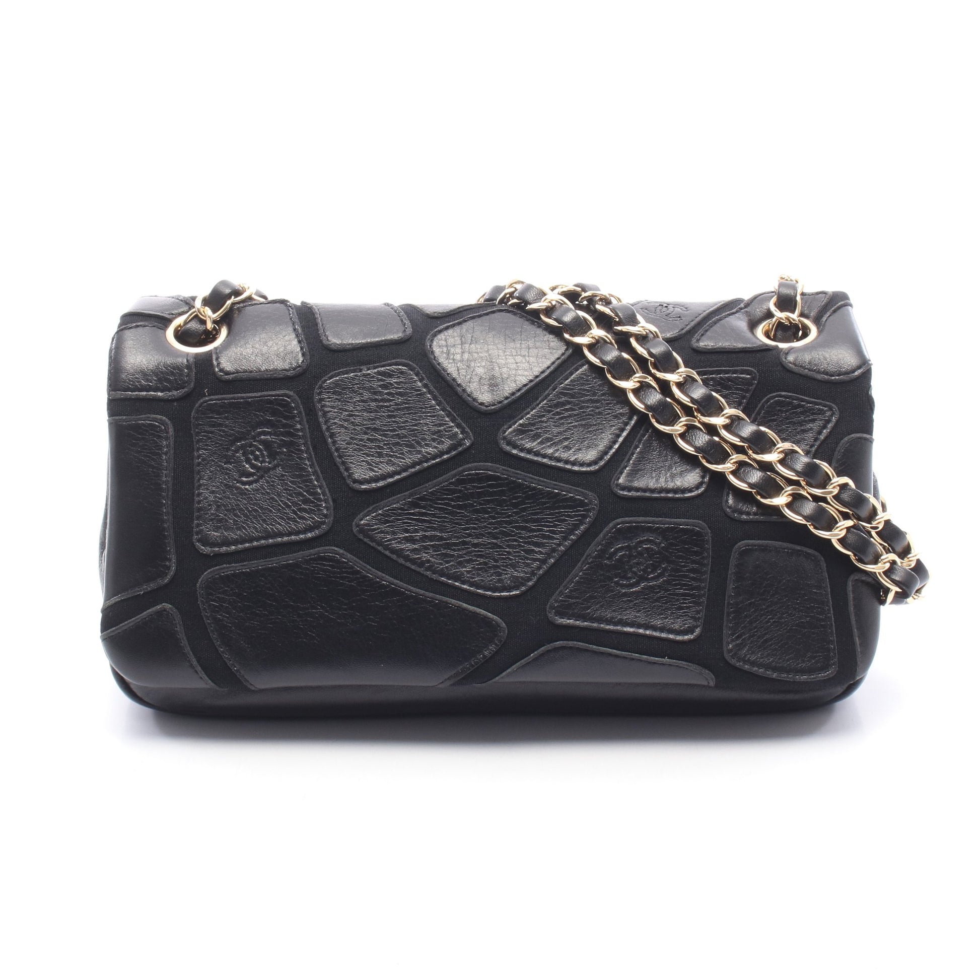チェーンショルダーバッグ キャンバス レザー ブラック ゴールド金具 シャネル バッグ CHANEL