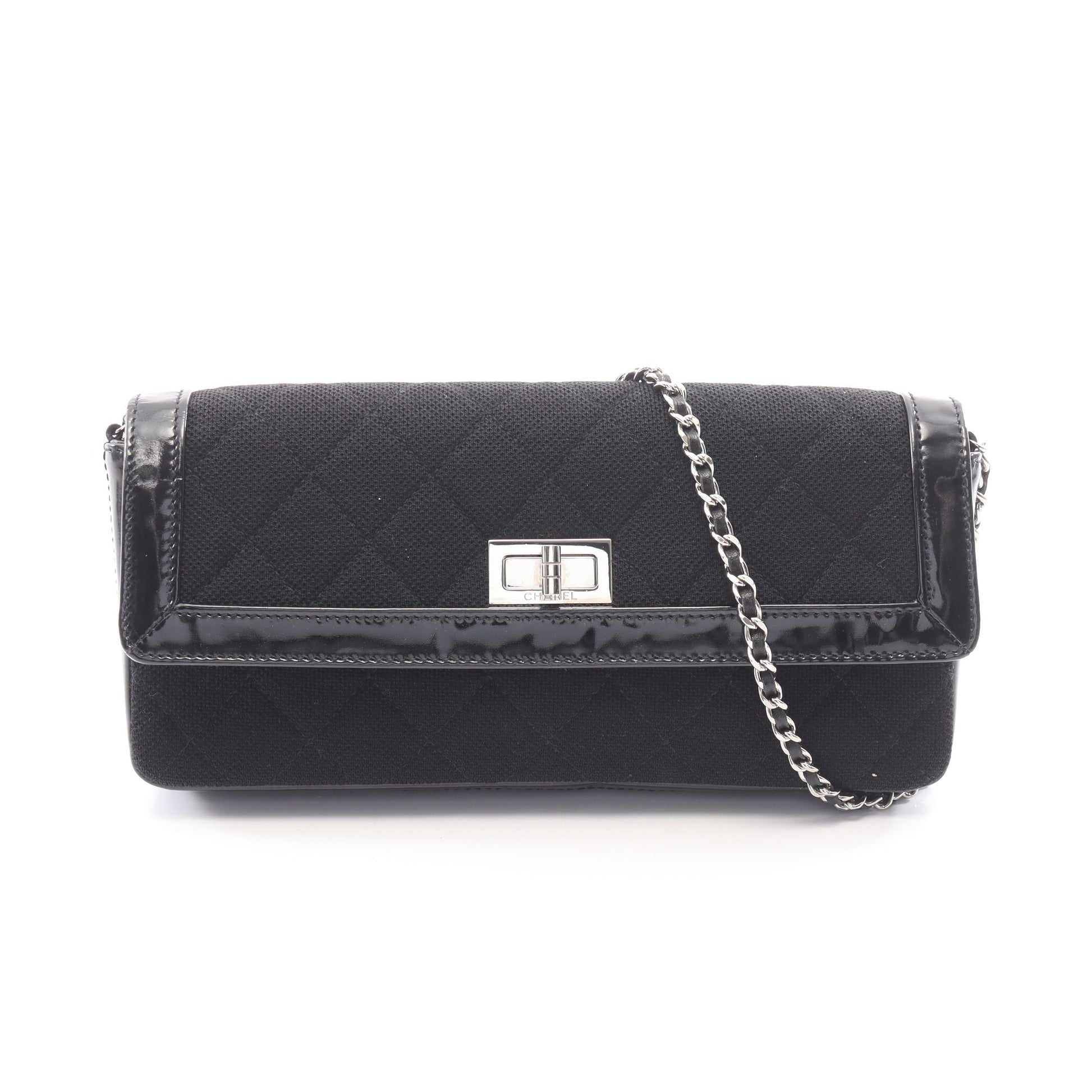 2.55 マトラッセ イーストウエスト チェーンショルダーバッグ キャンバス エナメルレザー ブラック シルバー金具 シャネル バッグ CHANEL