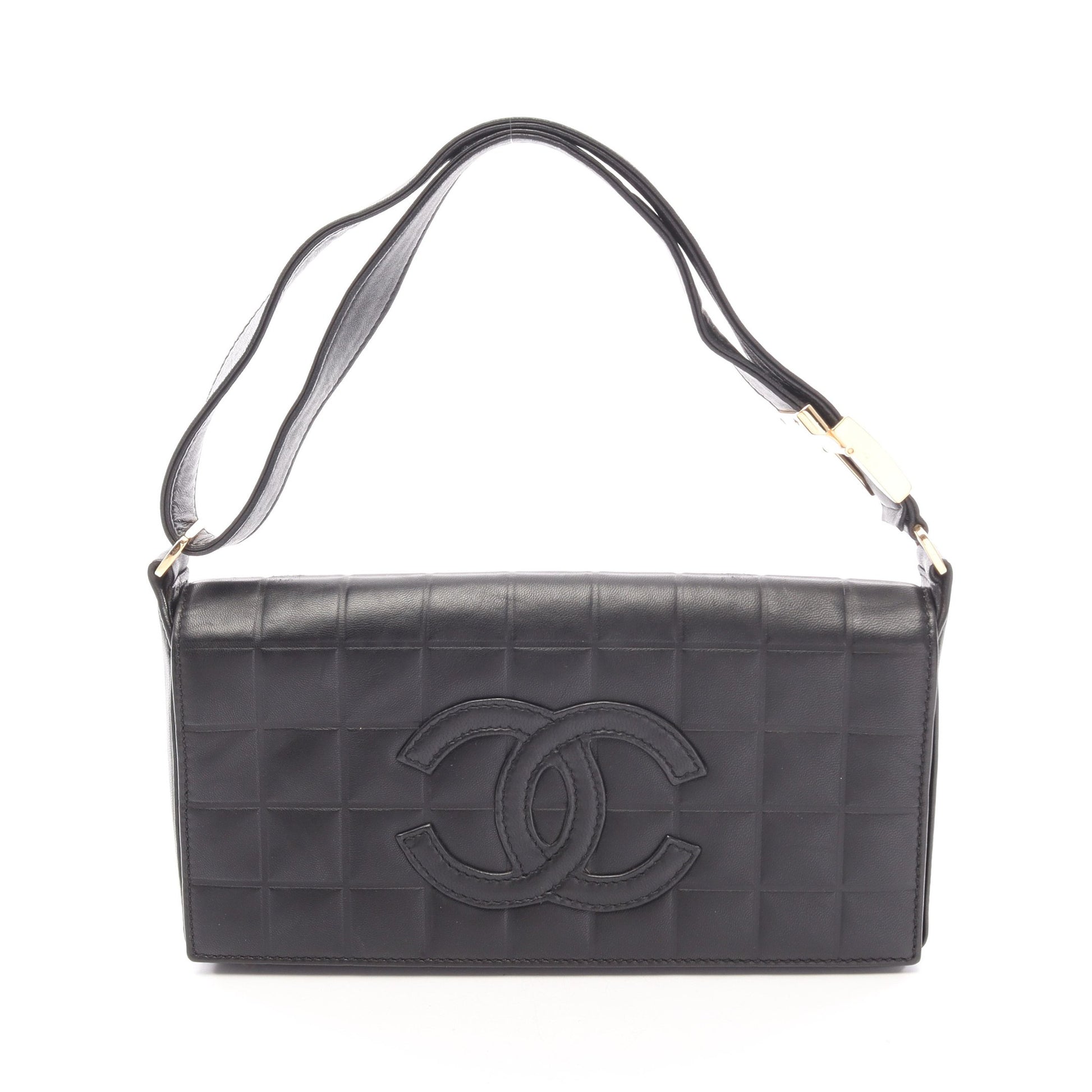 チョコバー ココマーク ワンショルダーバッグ ラムスキン ブラック ゴールド金具 シャネル バッグ CHANEL