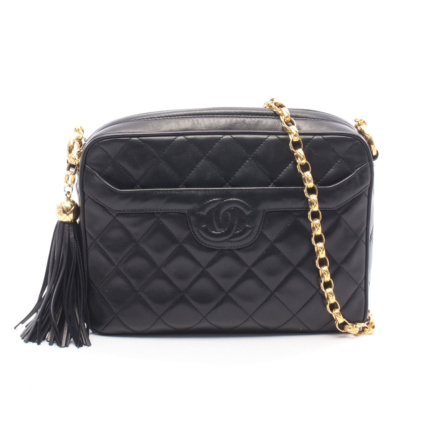 マトラッセ タッセル チェーンショルダーバッグ ラムスキン ブラック ゴールド金具 シャネル バッグ CHANEL