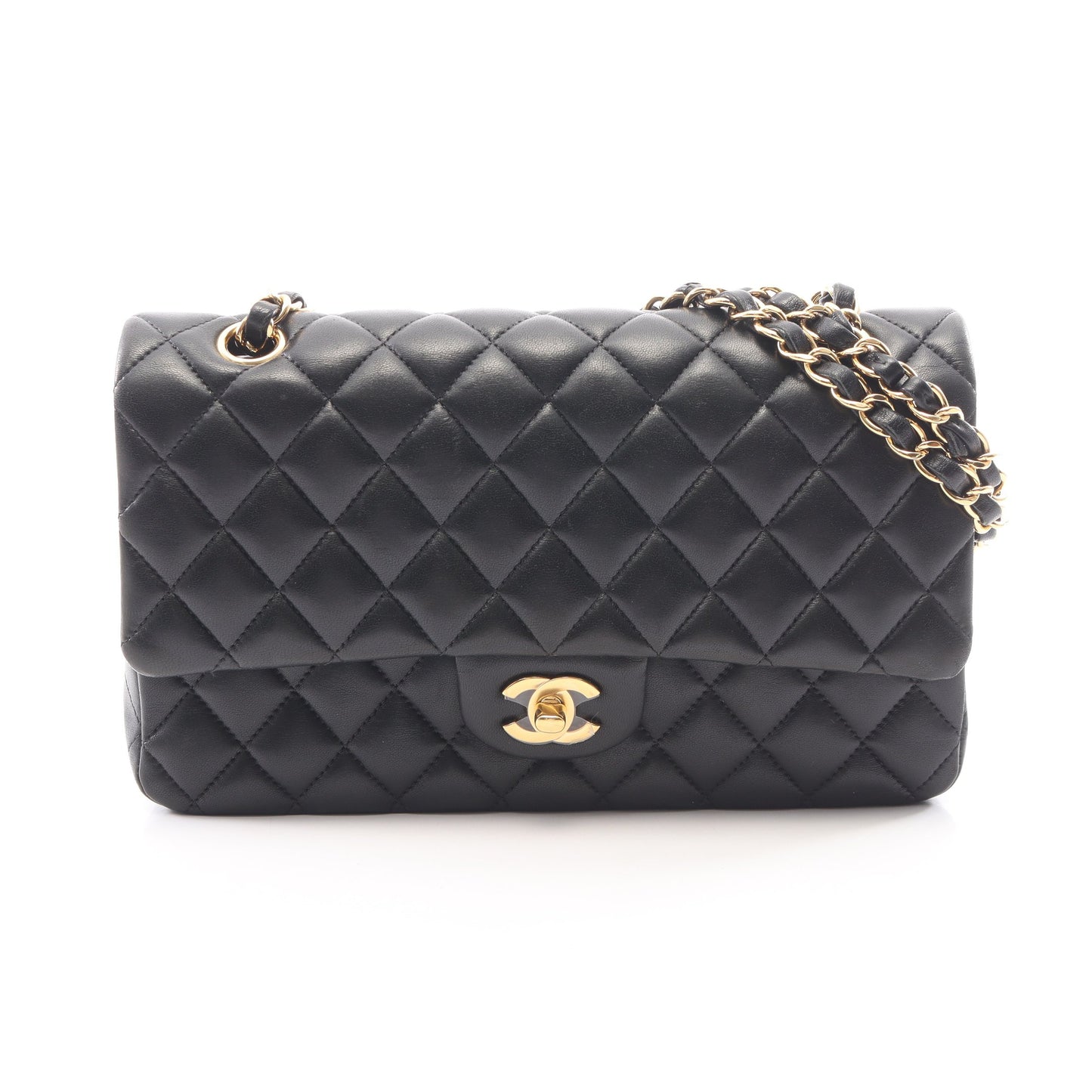 マトラッセ Wフラップ Wチェーンショルダーバッグ ラムスキン ブラック ゴールド金具 シャネル バッグ CHANEL