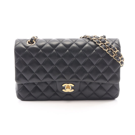 マトラッセ Wフラップ Wチェーンショルダーバッグ ラムスキン ブラック ゴールド金具 シャネル バッグ CHANEL