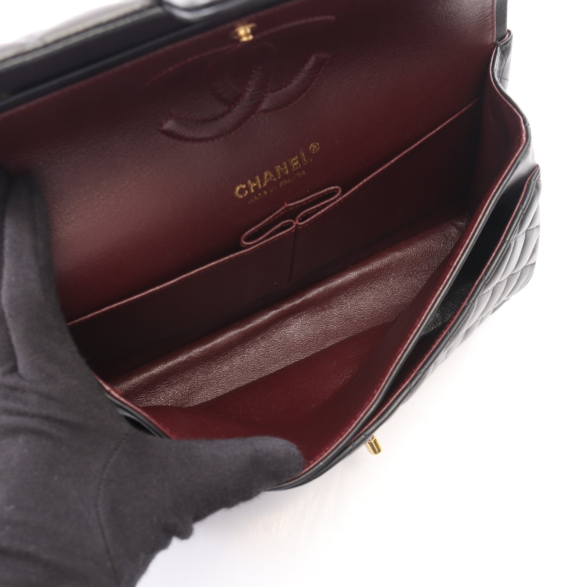 マトラッセ Wフラップ Wチェーンショルダーバッグ ラムスキン ブラック ゴールド金具 シャネル バッグ CHANEL