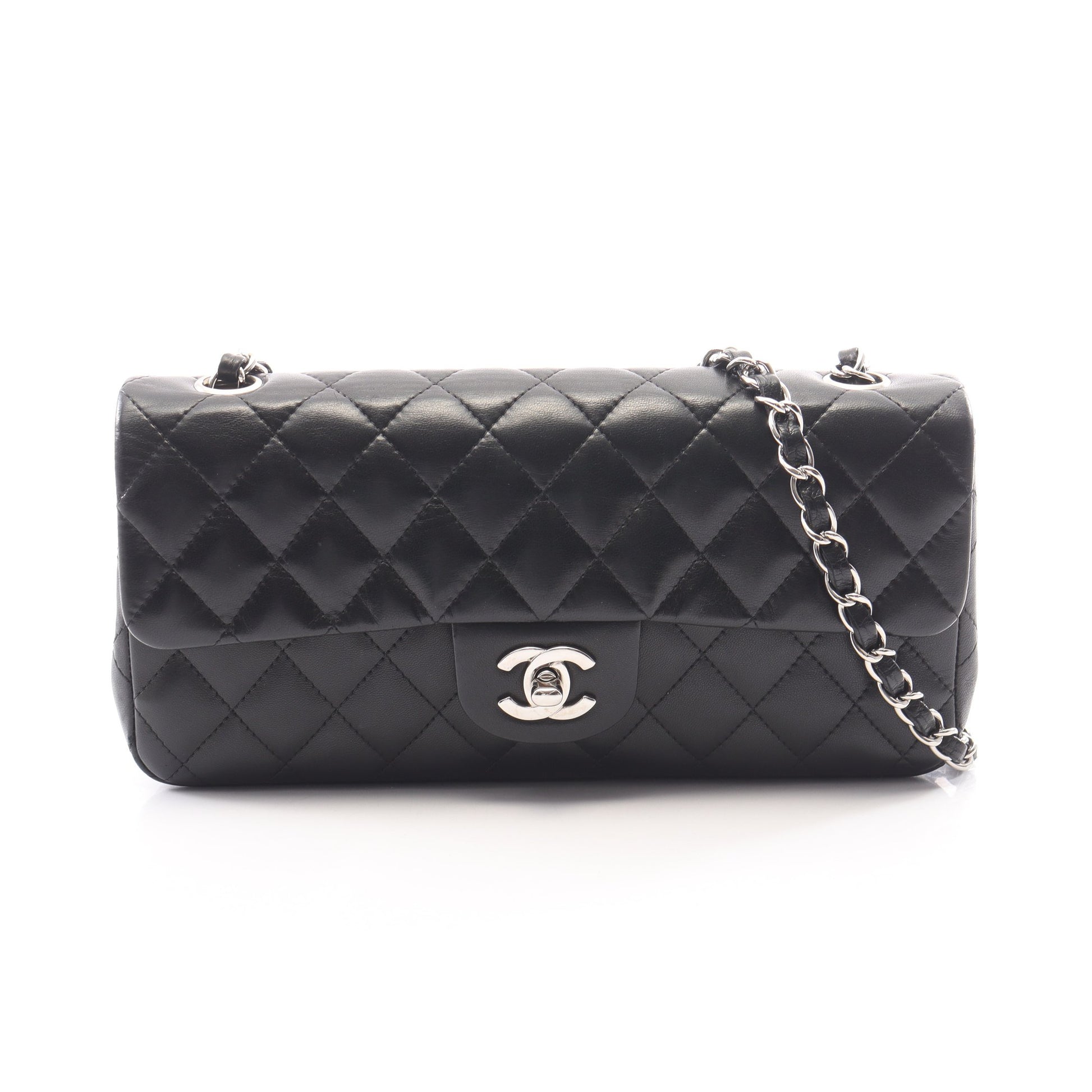 マトラッセ イーストウエスト チェーンショルダーバッグ ラムスキン ブラック シルバー金具 シャネル バッグ CHANEL