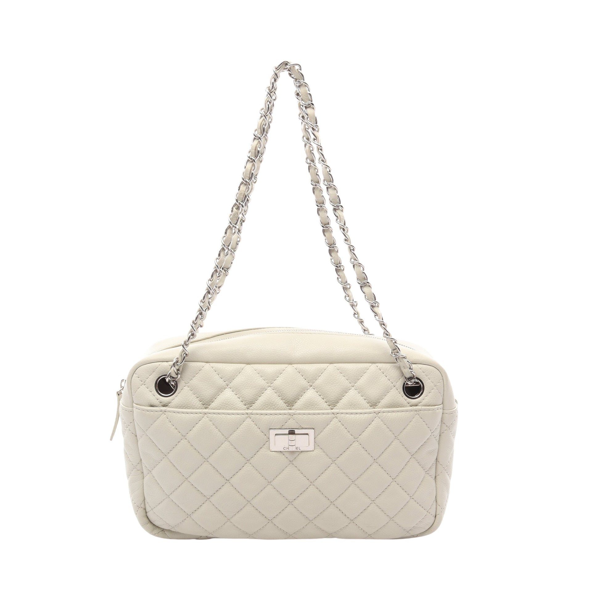 2.55 マトラッセ チェーンショルダーバッグ キャビアスキン オフホワイト シルバー金具 シャネル バッグ CHANEL