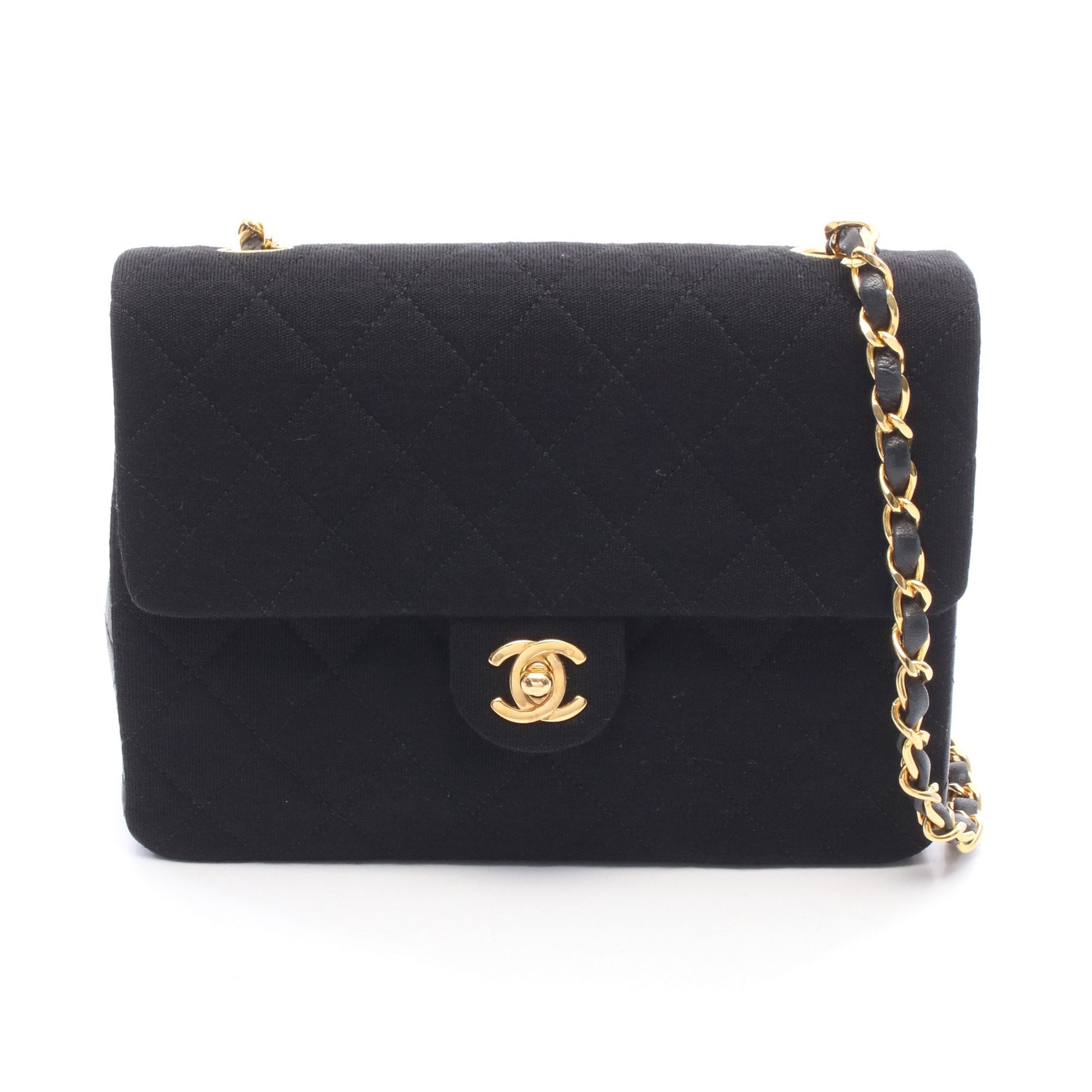 ミニマトラッセ20 チェーンショルダーバッグ コットンジャージ ラムスキン ブラック ゴールド金具 シャネル バッグ CHANEL