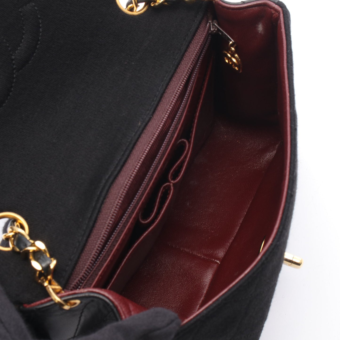 ミニマトラッセ20 チェーンショルダーバッグ コットンジャージ ラムスキン ブラック ゴールド金具 シャネル バッグ CHANEL