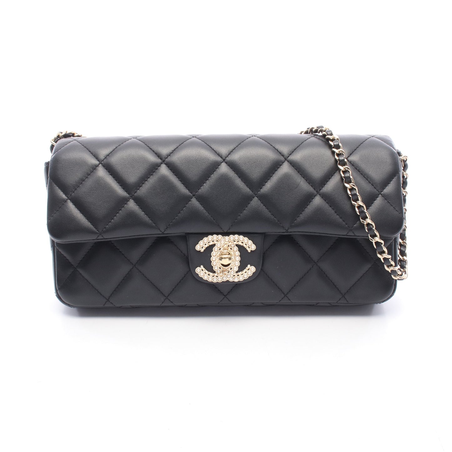 マトラッセ クラッチ チェーンショルダーバッグ ラムスキン ブラック ゴールド金具 シャネル バッグ CHANEL