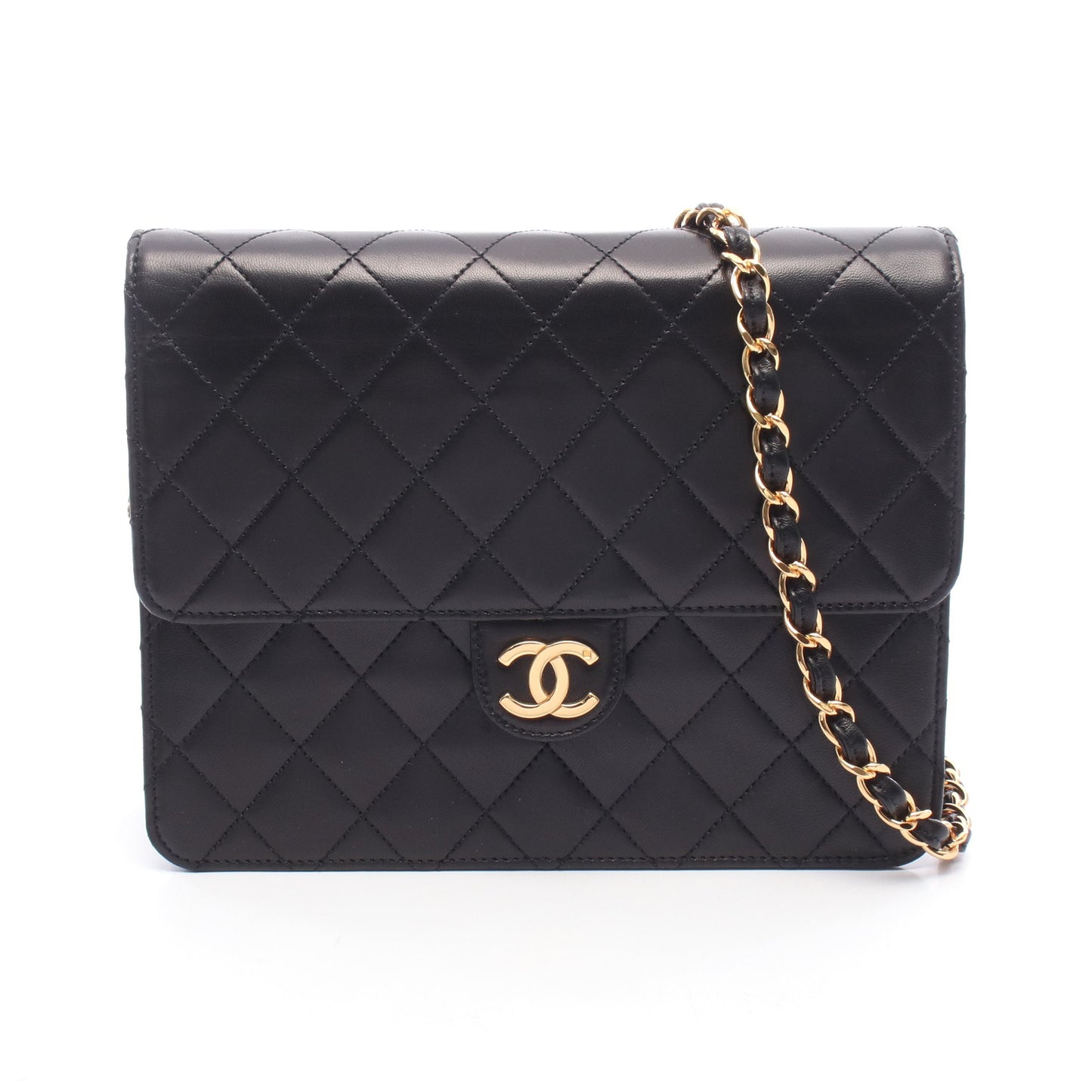 マトラッセ シングルフラップ チェーンショルダーバッグ ラムスキン ブラック ゴールド金具 シャネル バッグ CHANEL
