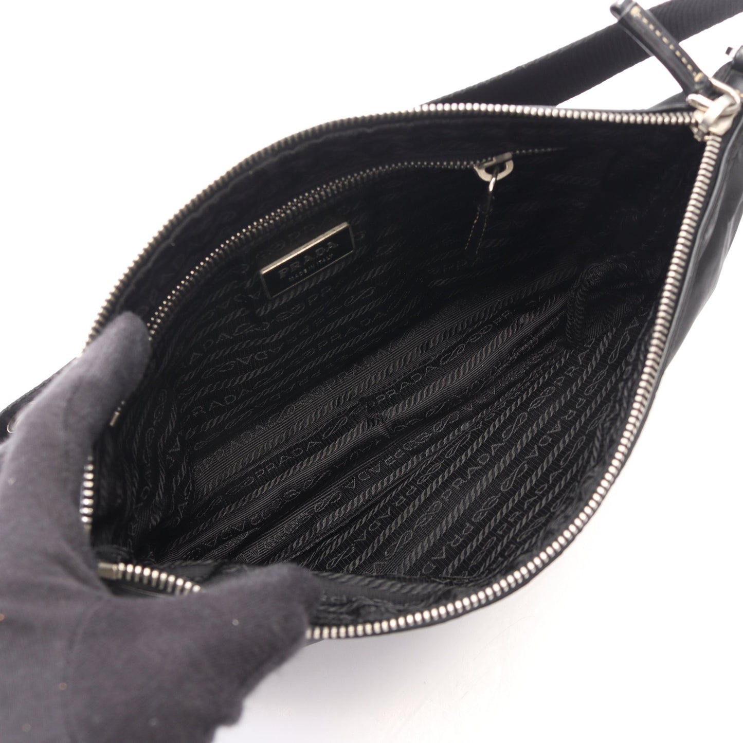 TESSUTO LIGHT ショルダーバッグ ナイロン レザー ブラック プラダ バッグ PRADA