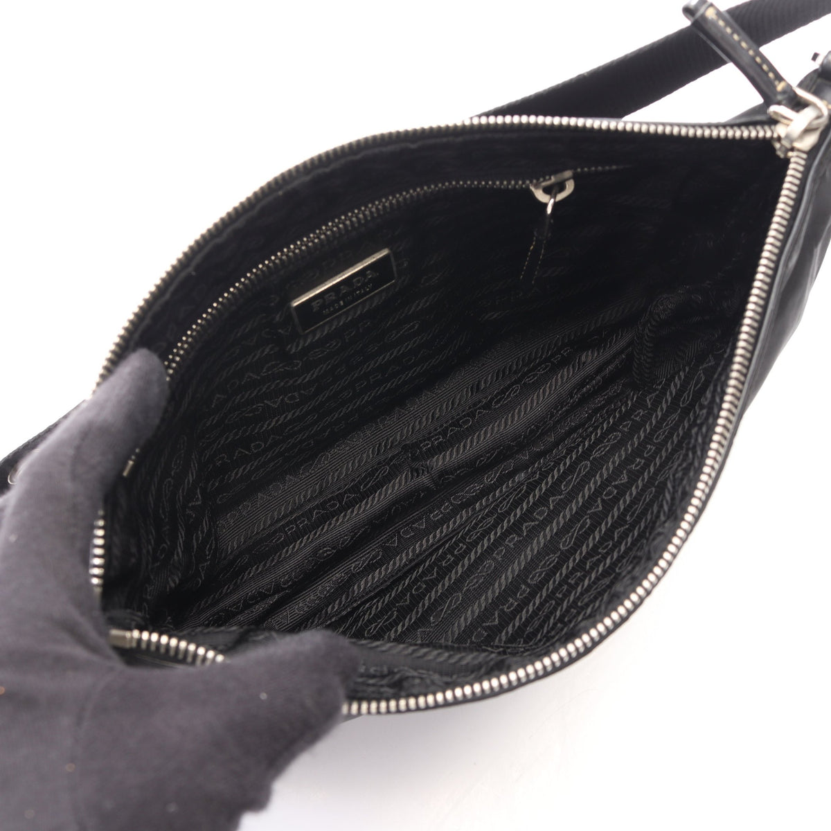 TESSUTO LIGHT ショルダーバッグ ナイロン レザー ブラック プラダ バッグ PRADA