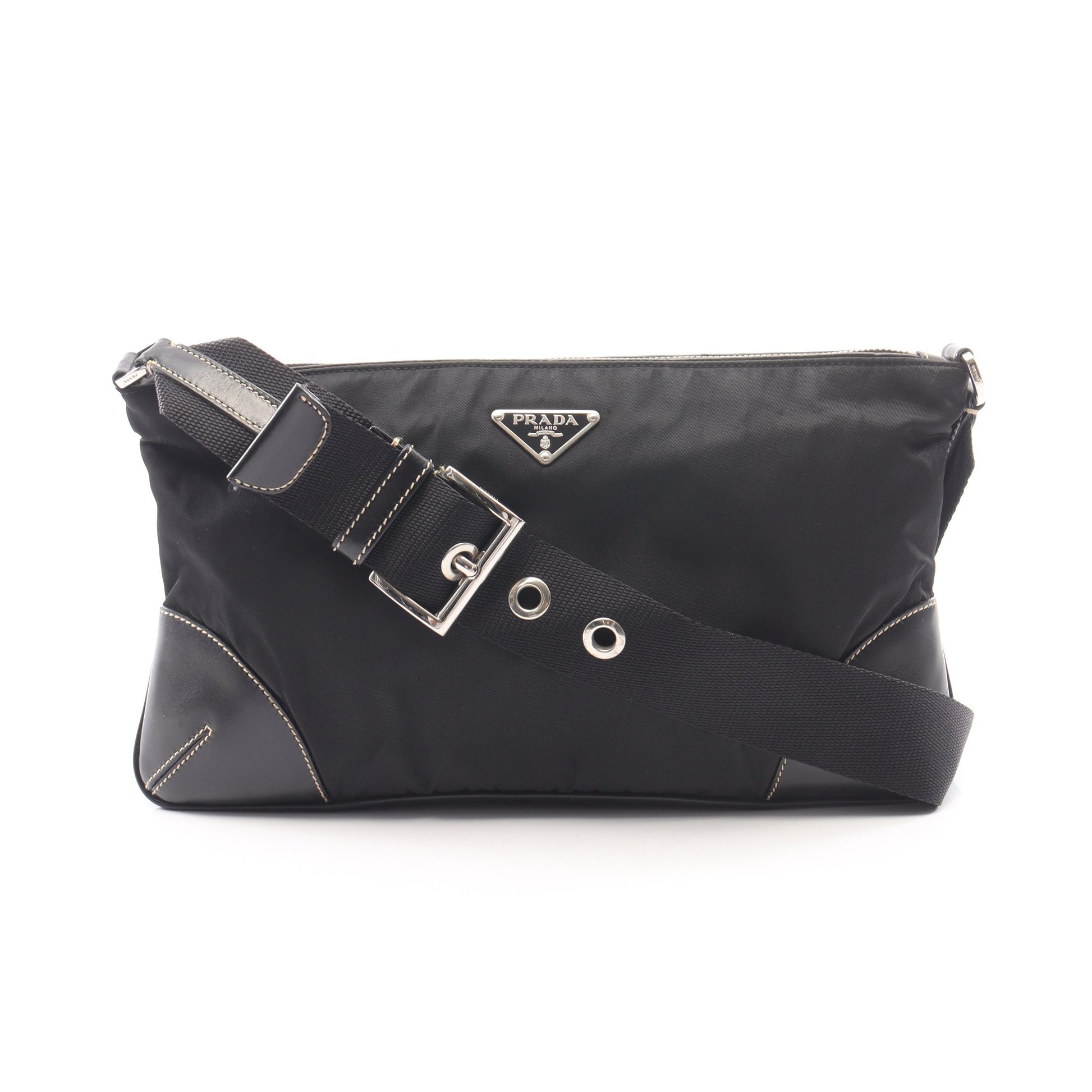 TESSUTO LIGHT ショルダーバッグ ナイロン レザー ブラック プラダ バッグ PRADA