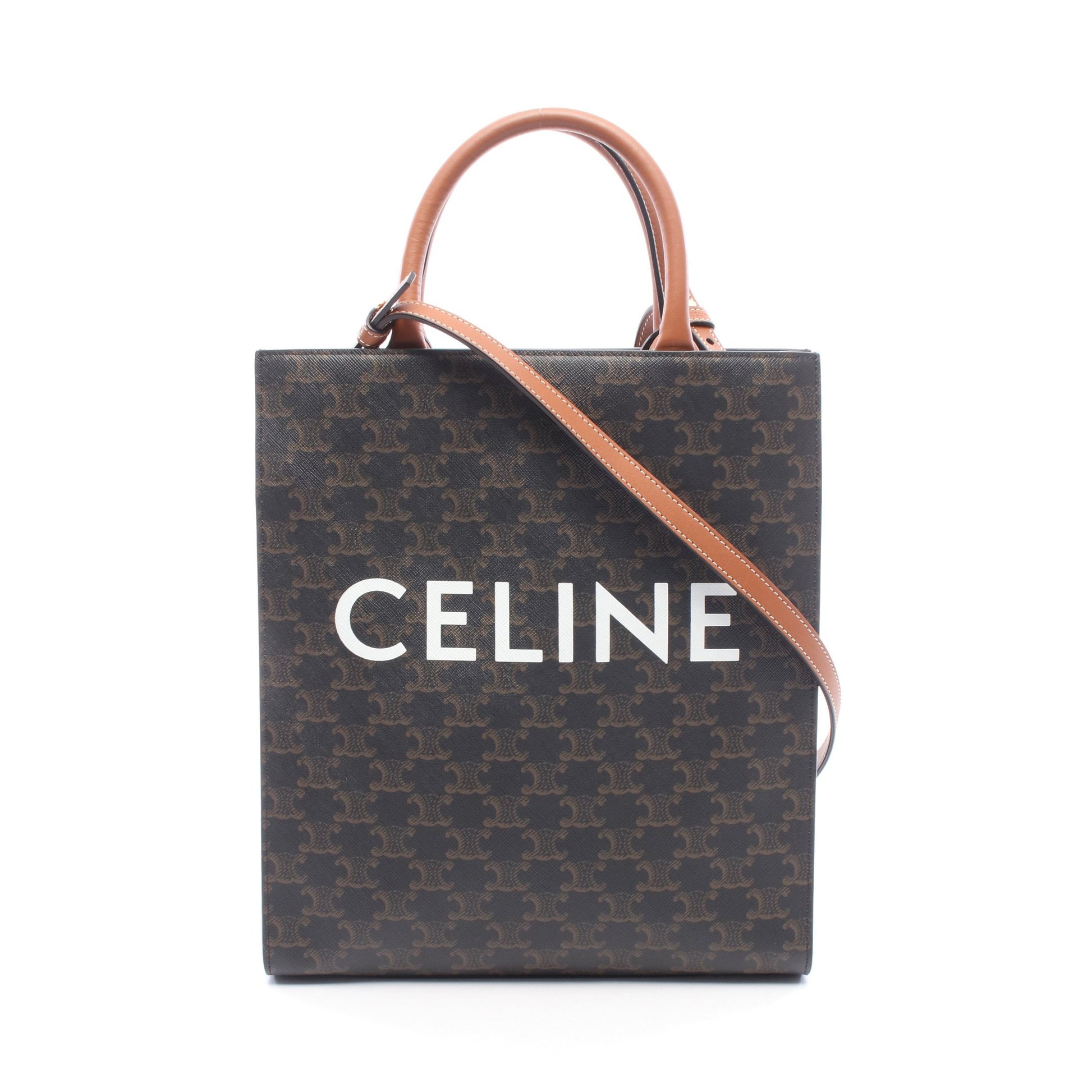 スモール バーティカル カバ トリオンフ 2WAY ハンドバッグ トートバッグ PVC レザー ブラウン ブラック セリーヌ バッグ CELINE
