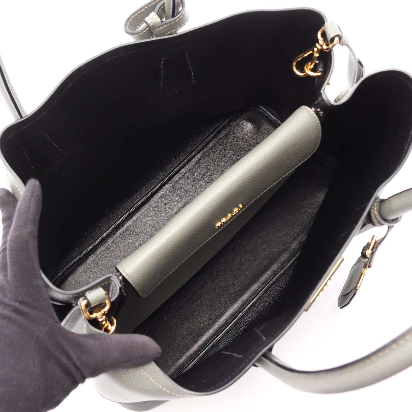 2WAY ハンドバッグ サフィアーノレザー グレーグリーン プラダ バッグ PRADA