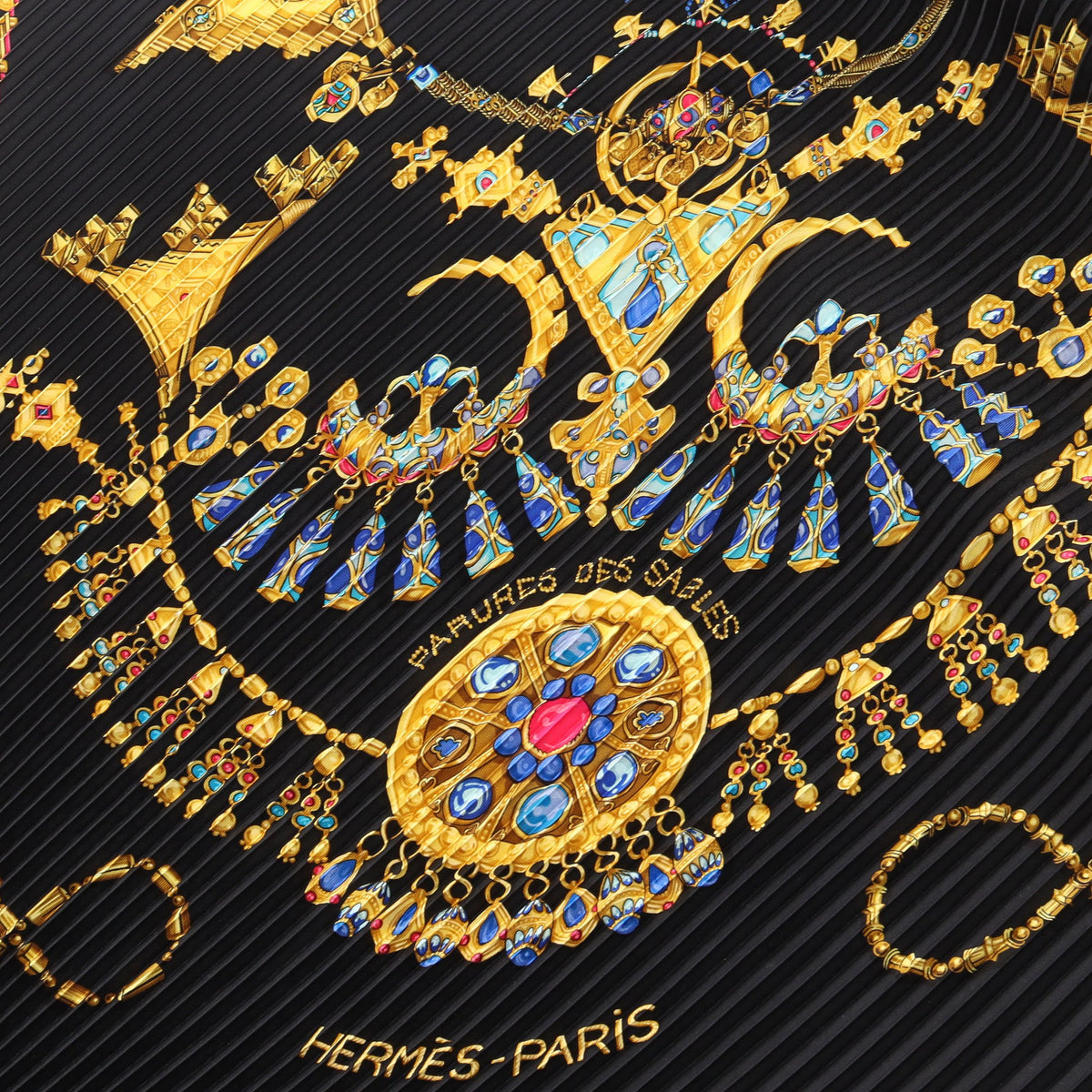 カレプリセ PARURES DES SABLES スカーフ シルク ブラック イエロー マルチカラー エルメス 財布・小物 HERMES