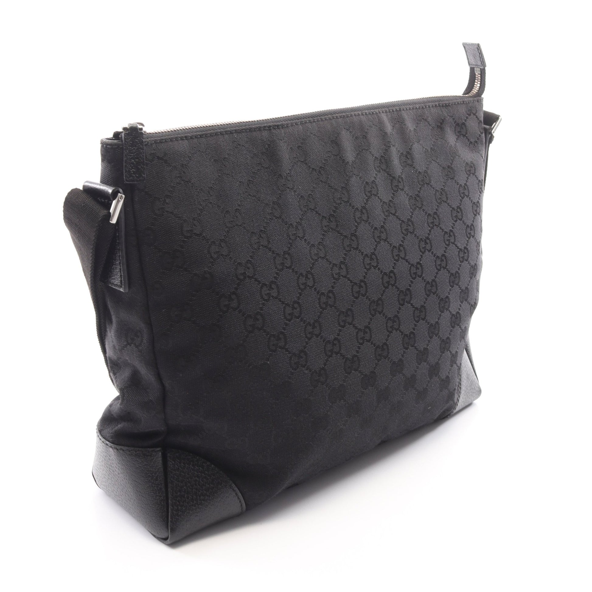 GGキャンバス ショルダーバッグ キャンバス レザー ブラック グッチ バッグ GUCCI