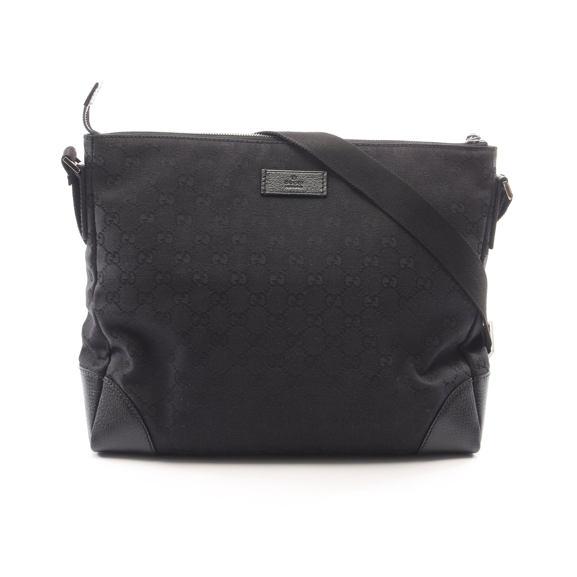 GGキャンバス ショルダーバッグ キャンバス レザー ブラック グッチ バッグ GUCCI