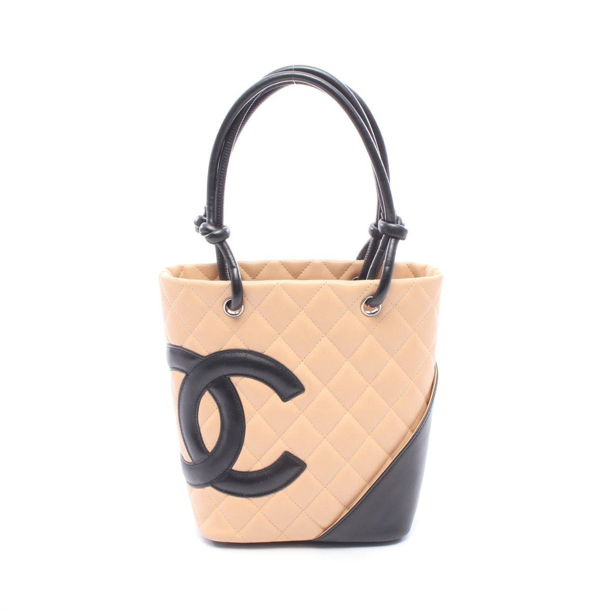 カンボンライン スモール ハンドバッグ トートバッグ レザー ベージュ ブラック シルバー金具 シャネル バッグ CHANEL