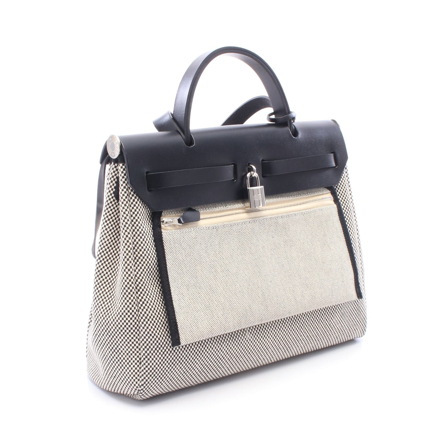 エールバッグジップPM エクリュ 2WAY ハンドバッグ トワルGM ヴァッシュハンター ベージュ ブラック シルバー金具 B刻印 エルメス