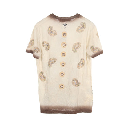 ボタニカルプリント 半袖Tシャツ コットン リネン ライトベージュ ダークブラウン マルチカラー クリスチャンディオール