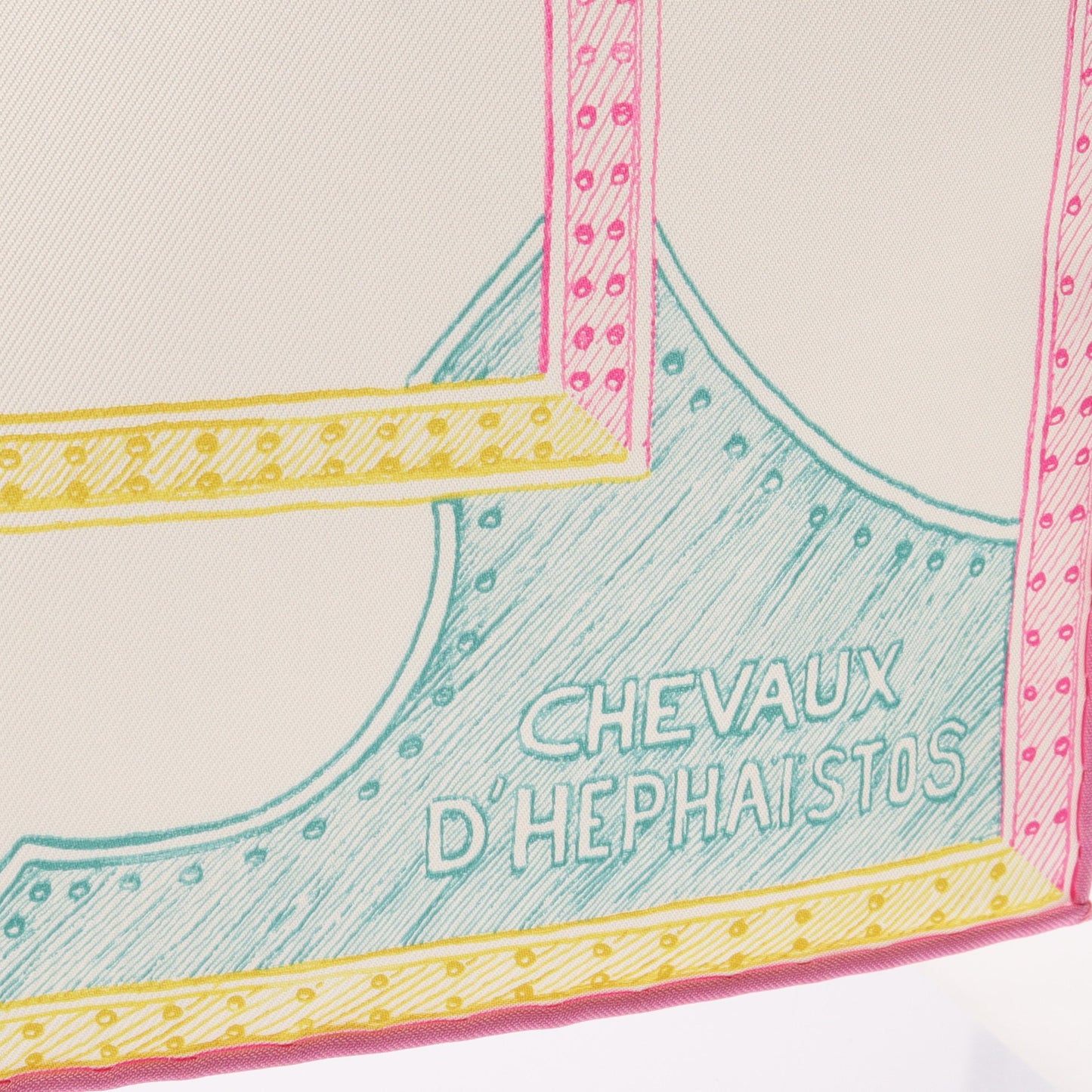 カレ90 CHEVAUX D'HEPHAISTOS スカーフ シルク オフホワイト ピンク マルチカラー エルメス