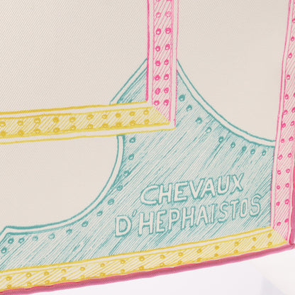 カレ90 CHEVAUX D'HEPHAISTOS スカーフ シルク オフホワイト ピンク マルチカラー エルメス