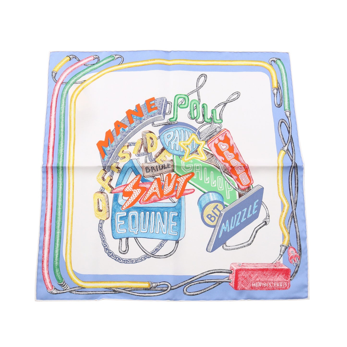 プチカレ カレ45 CHEVALOSCOPE NEON スカーフ シルク ブルー マルチカラー エルメス