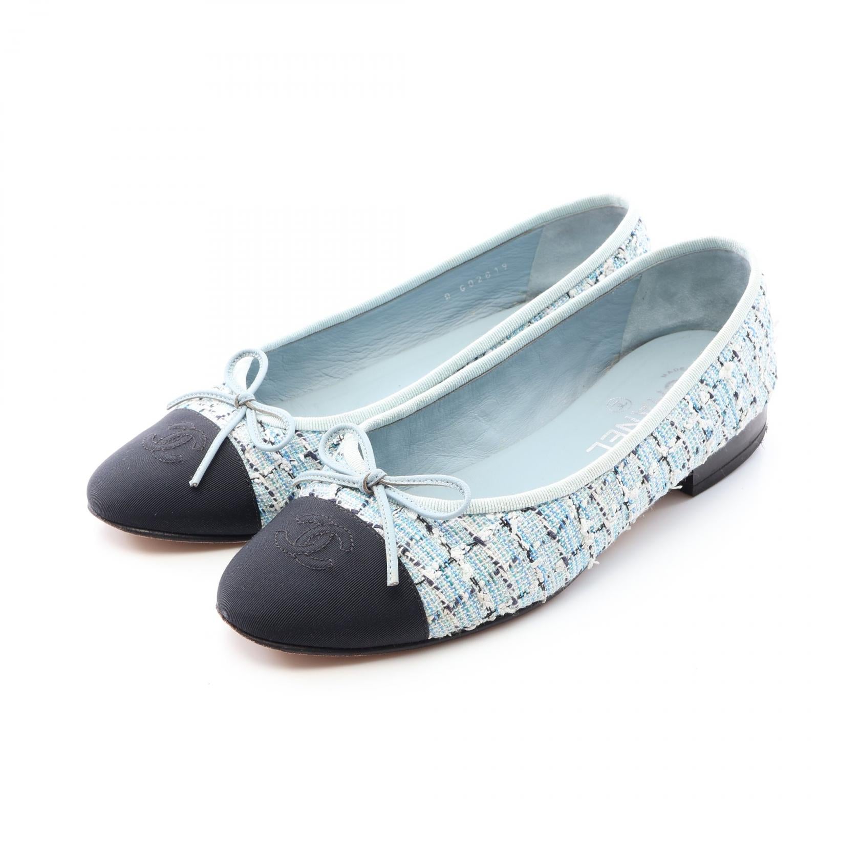 BALLERINA バレリーナ バレエシューズ ツイード ライトブルー ブラック シャネル シューズ CHANEL