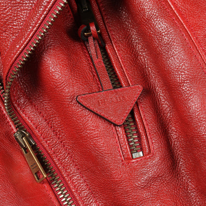 中綿 ダブル ライダースジャケット レザー レッド プラダ アウター PRADA