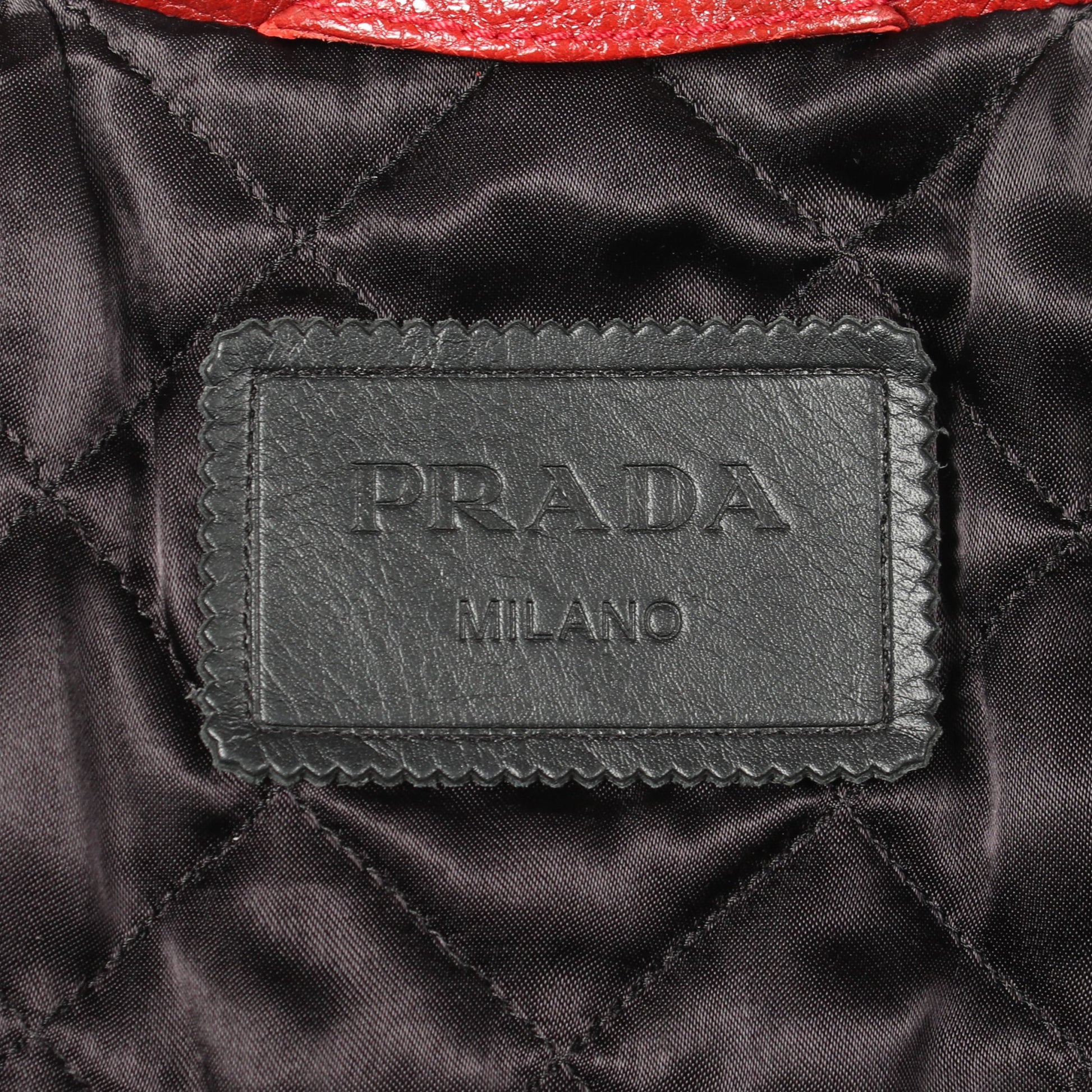 中綿 ダブル ライダースジャケット レザー レッド プラダ アウター PRADA