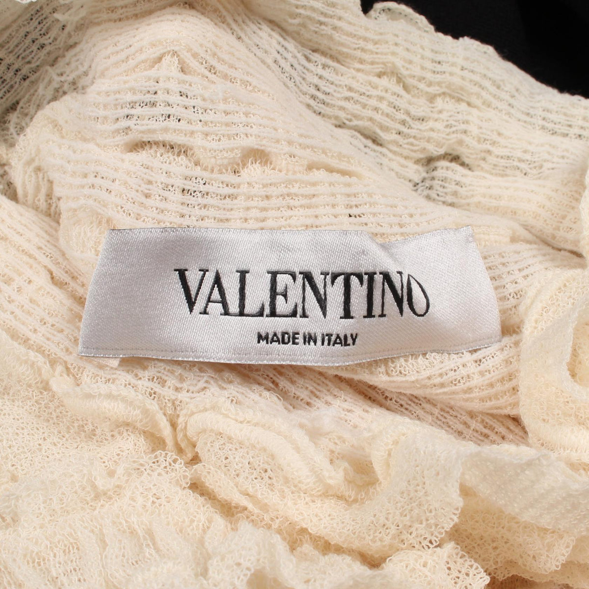 ハイネック フリル 切替 長袖 ワンピース レーヨン ブラック アイボリー ヴァレンティノ ワンピース VALENTINO