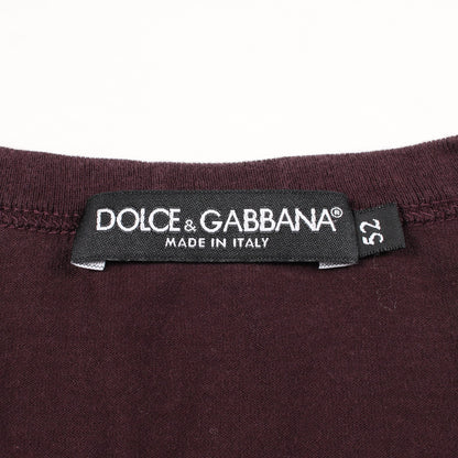 刺繍 Vネック 半袖Tシャツ コットン ダークパープル ドルチェアンドガッバーナ
