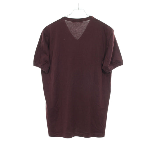 刺繍 Vネック 半袖Tシャツ コットン ダークパープル ドルチェアンドガッバーナ