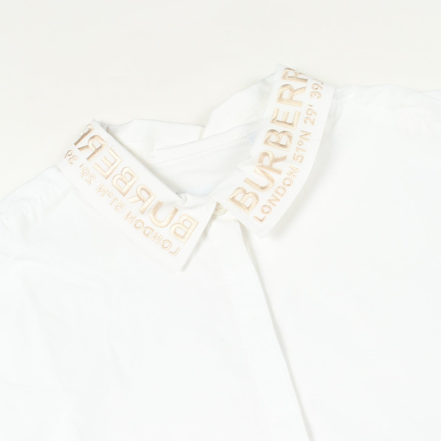 キッズ 襟ロゴ刺繍 長袖 シャツワンピース コットン ホワイト バーバリー ワンピース BURBERRY