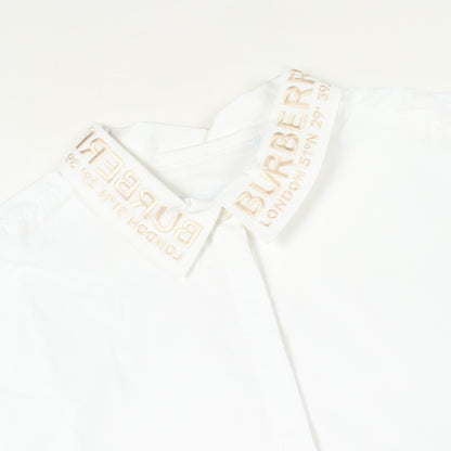 キッズ 襟ロゴ刺繍 長袖 シャツワンピース コットン ホワイト バーバリー ワンピース BURBERRY