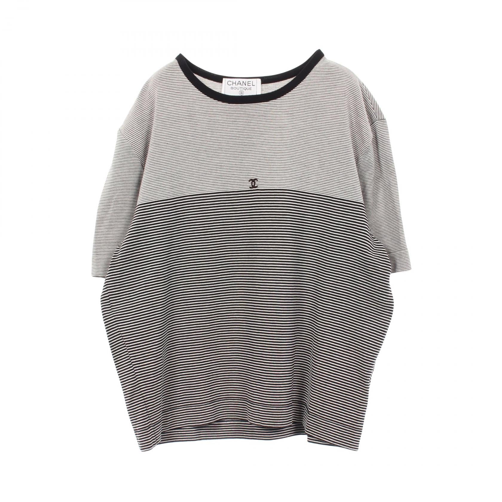 ココマーク ボーダー 半袖Tシャツ コットン ブラック ホワイト 97C シャネル トップス CHANEL