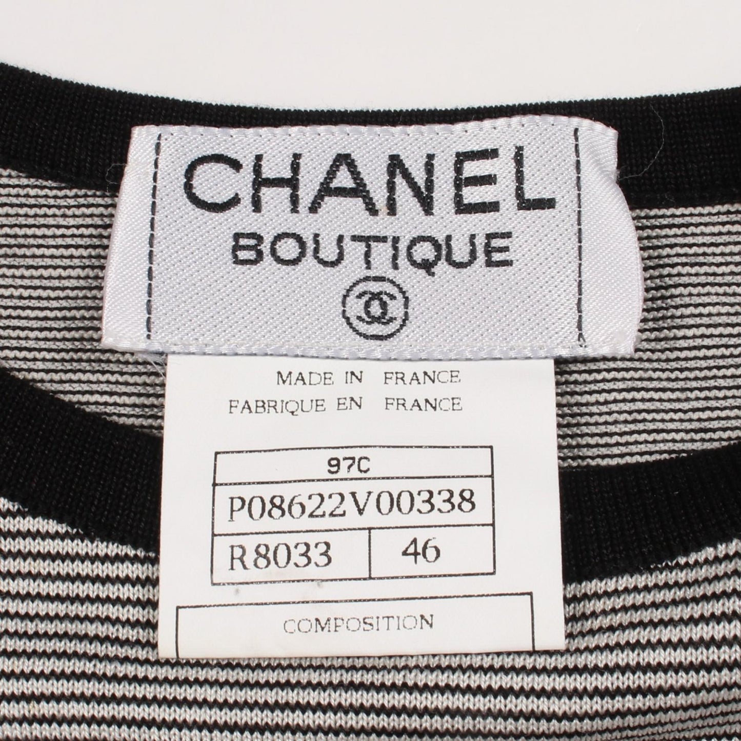 ココマーク ボーダー 半袖Tシャツ コットン ブラック ホワイト 97C シャネル トップス CHANEL